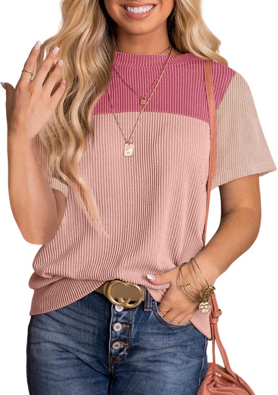 Damen modisches Rippoberteil mit kontrastierenden Farbblockdetails Heidi-Mode