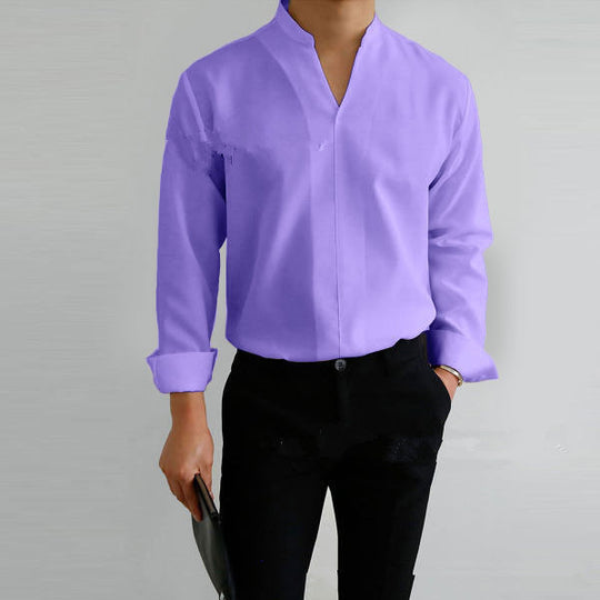 Herren Langarmshirt mit modernem Stehkragen und schmaler Passform Heidi-Mode
