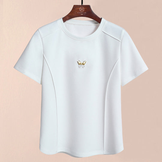 Damen T-Shirt mit eleganter Schmetterlingsapplikation und modernem Schnitt Heidi-Mode