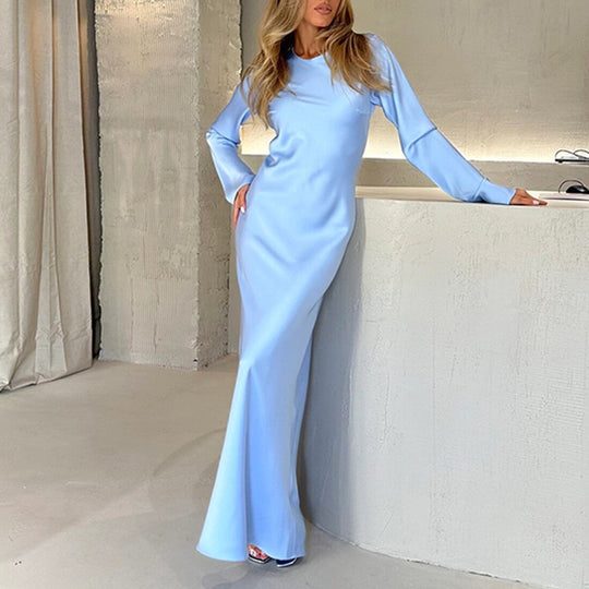 Damen elegantes Maxikleid mit schickem Stehkragen und langem Schnitt Heidi-Mode