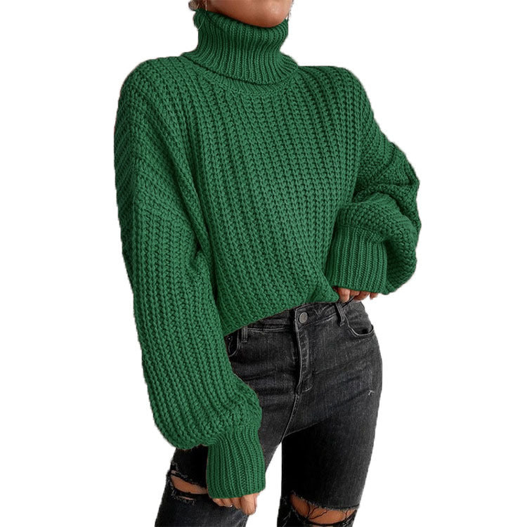 Damen Grobstrickpullover mit hohem Kragen und lässigem Schnitt Heidi-Mode
