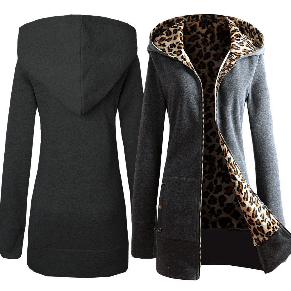 Damen Kapuzenpulloverjacke mit leopardem Innenfutter Heidi-Mode