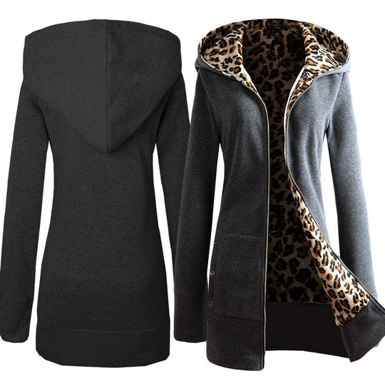 Damen Kapuzenpulloverjacke mit leopardem Innenfutter Heidi-Mode