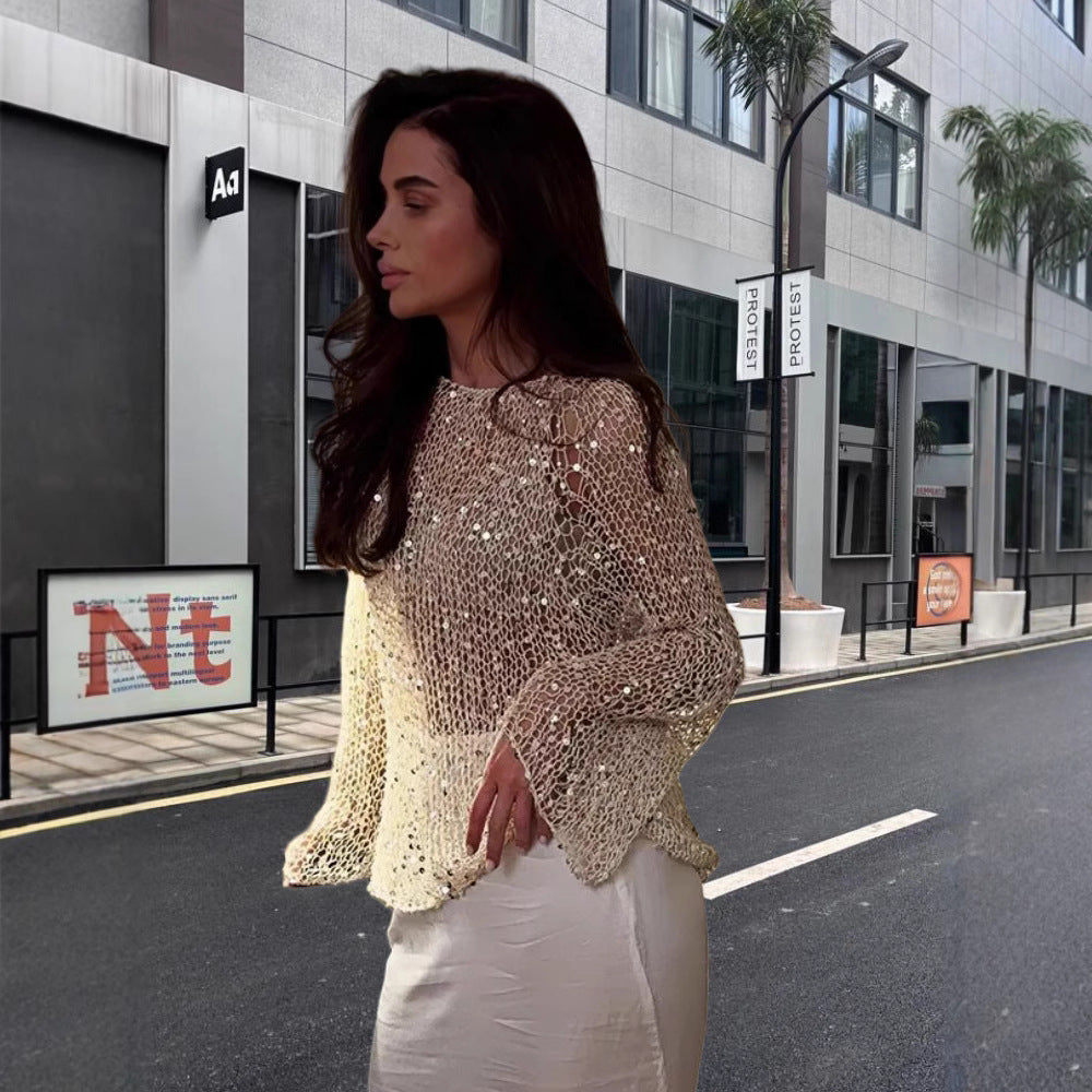 Damen Eleganter Häkelpullover mit zartem Glitzereffekt Heidi-Mode