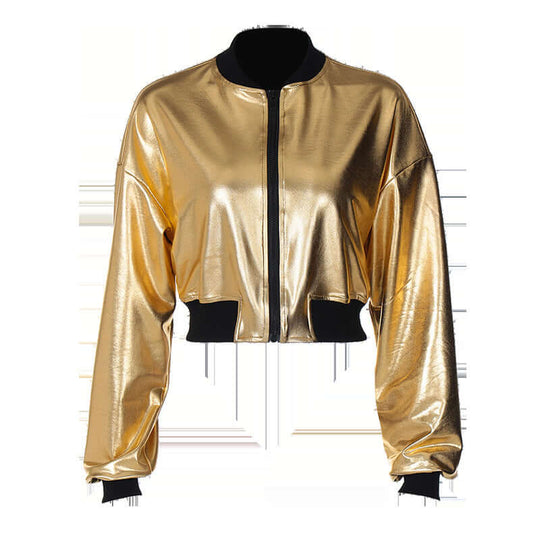 Heidi-Mode | Metallic Reißverschluss Kurze Jacke