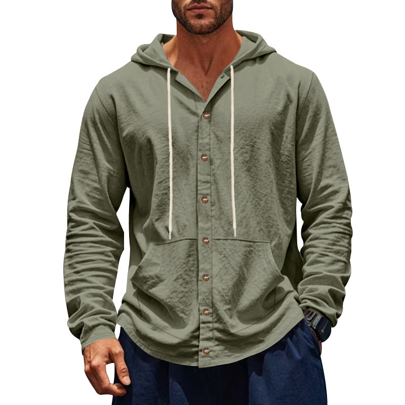 Herren Kapuzenshirt mit Knopfleiste und praktischen Taschen Heidi-Mode