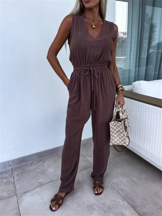 Damen eleganter Jumpsuit mit Taillenkordel und weitem Bein Heidi-Mode