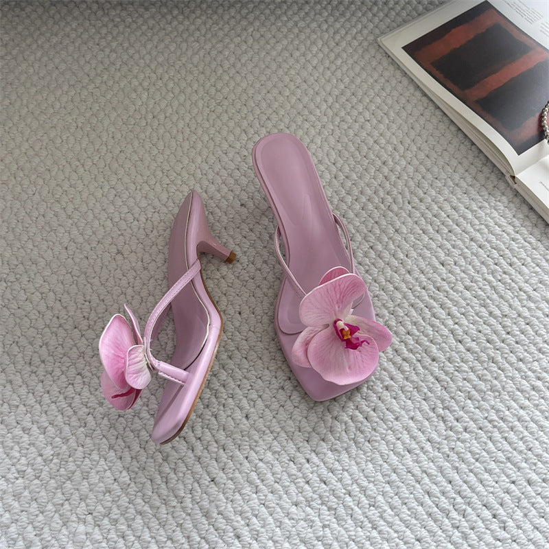 Damen Flip-Flops mit floralen Details und zierlichem Absatz Heidi-Mode
