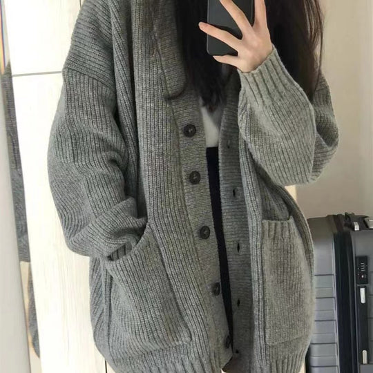 Damen Grobstrick-Cardigan mit Taschen und weichem Schnitt Heidi-Mode