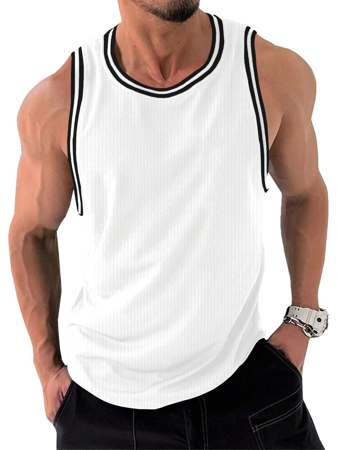 Herren Sportliches ärmelloses Tanktop mit atmungsaktivem Material und modernem Rippendesign Heidi-Mode