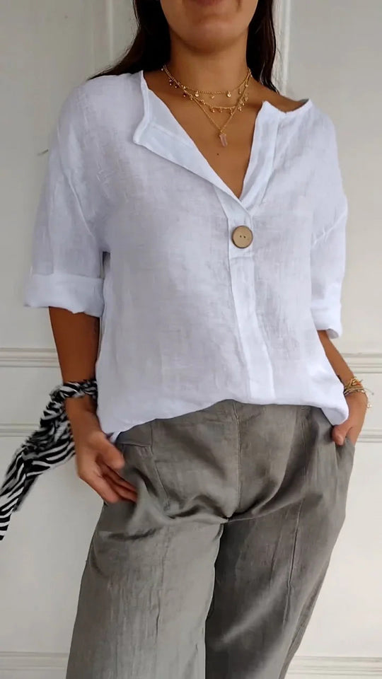 Damen Luftiges Leinenoberteil mit Knopfdetails und lässigem Schnitt Heidi-Mode