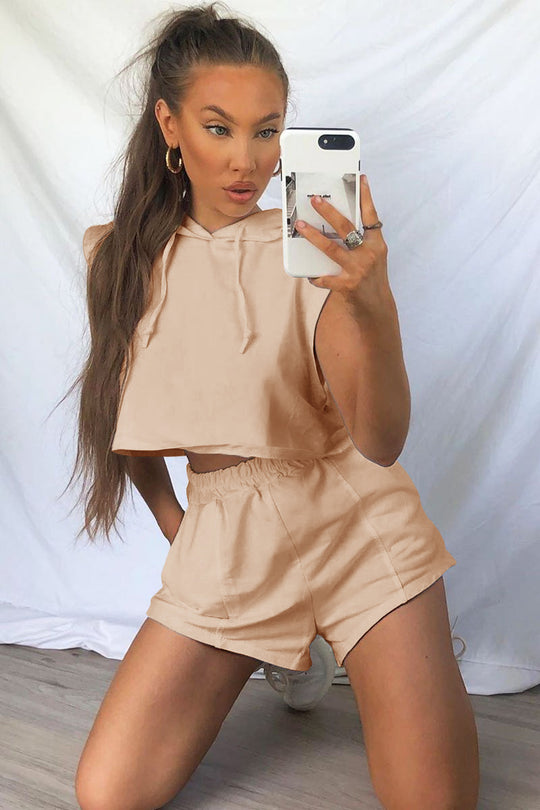 Damen Sportliches Zweiteiliges Set mit Kapuzenoberteil und Shorts Heidi-Mode