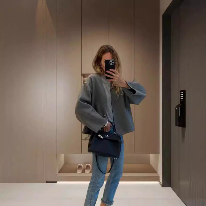 Damen oversized Wolljacke mit elegantem Schnitt und lässigem Look Heidi-Mode