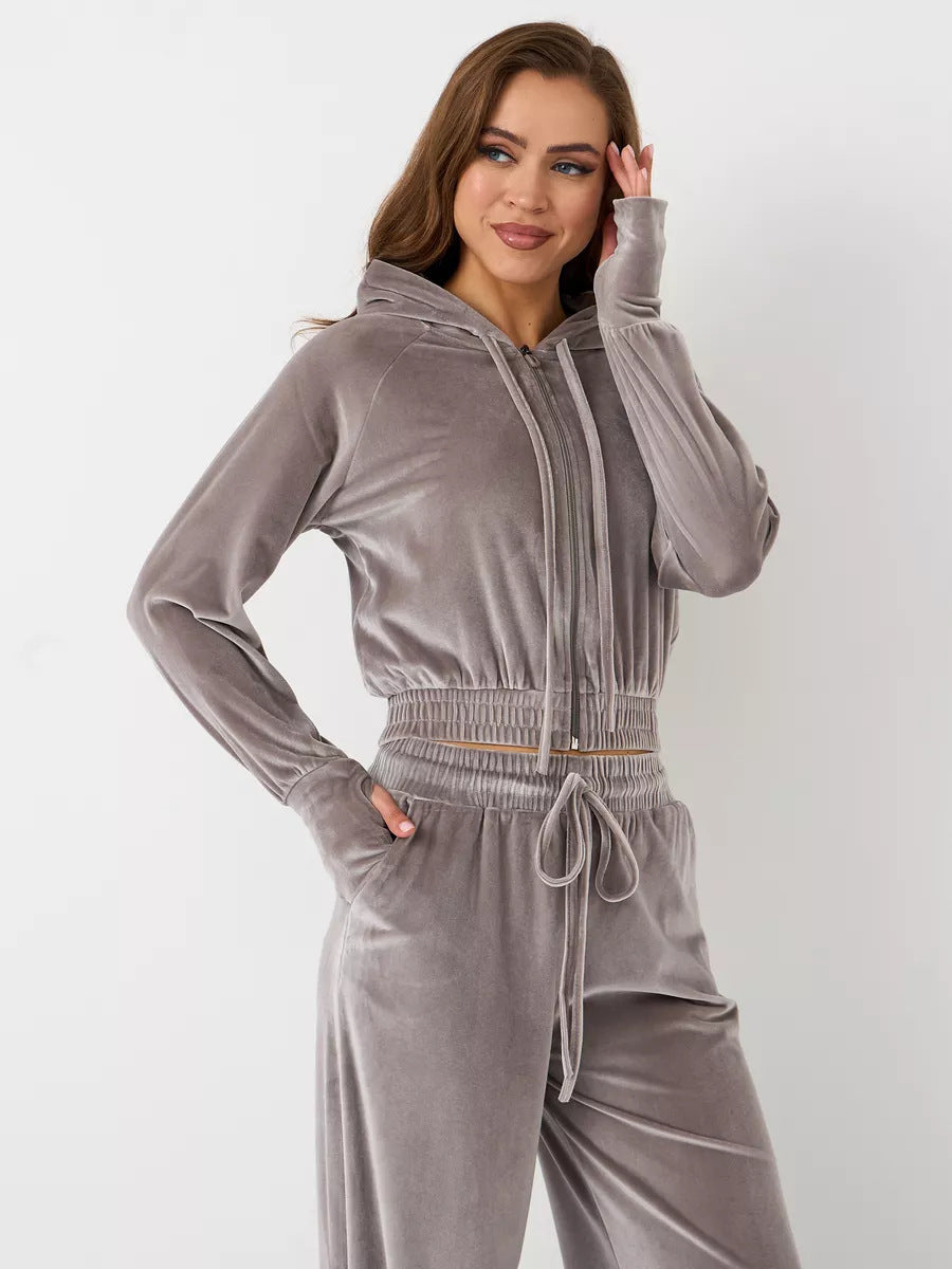 Damen Luxuriöses Fleece-Loungewear-Set mit Kapuze und lockerer Passform Heidi-Mode