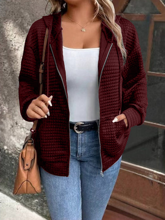 Damen Kapuzenjacke mit strukturiertem Waffelmuster und praktischem Reißverschluss Heidi-Mode