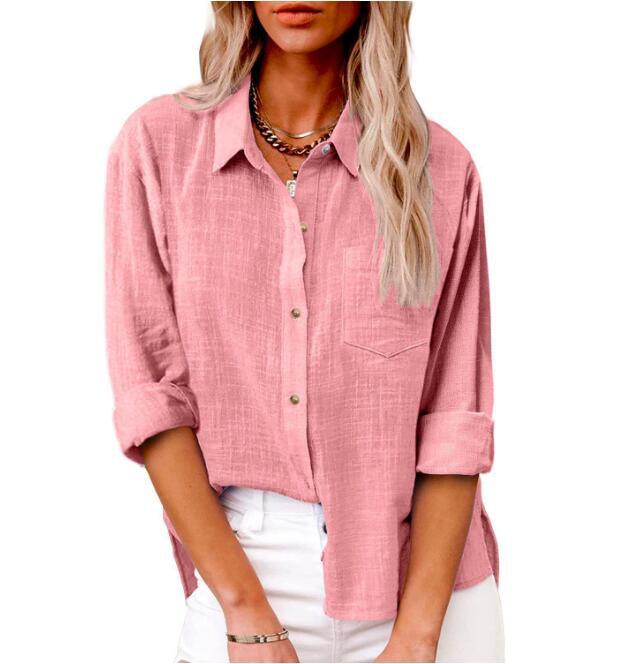 Damen lässige Leinenbluse mit kurzem Arm und Knopfdetails Heidi-Mode