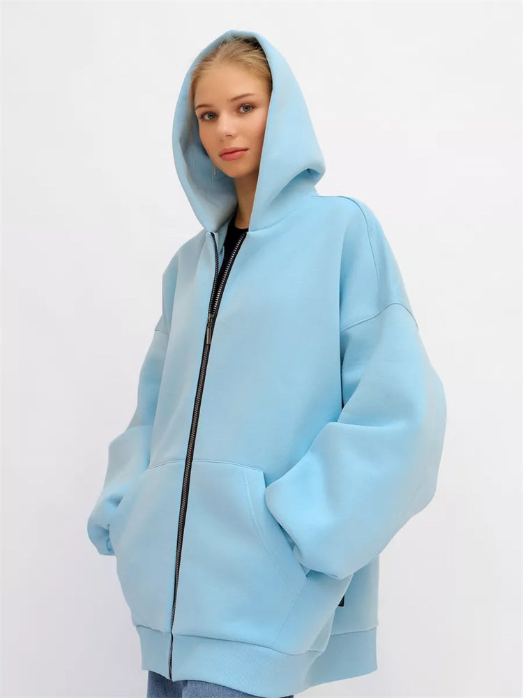 Damen lässiger Oversized Zip-Hoodie mit tiefen Taschen Heidi-Mode