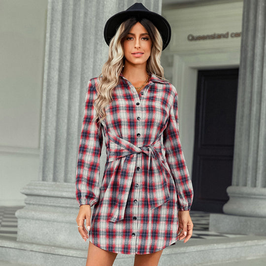 Heidi-Mode | Damen Flanell Knopf Midi Kleid mit Langen Ärmeln