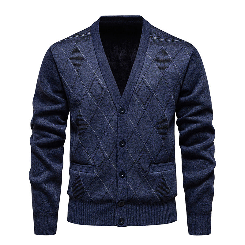 Herren stilvolle Strickjacke mit Rautenmuster Heidi-Mode