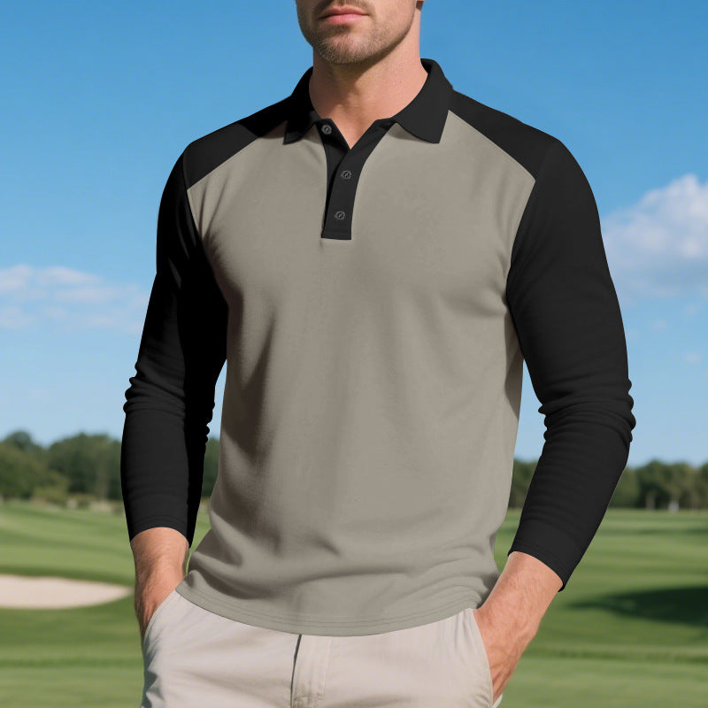Herren Poloshirt mit Langarm und Kontrastärmel aus atmungsaktivem Baumwollmix Heidi-Mode