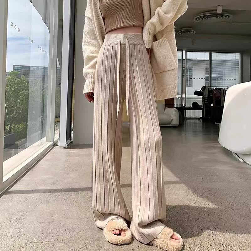 Damen weite Hosen mit vertikalem Streifendesign und elastischem Bund Heidi-Mode