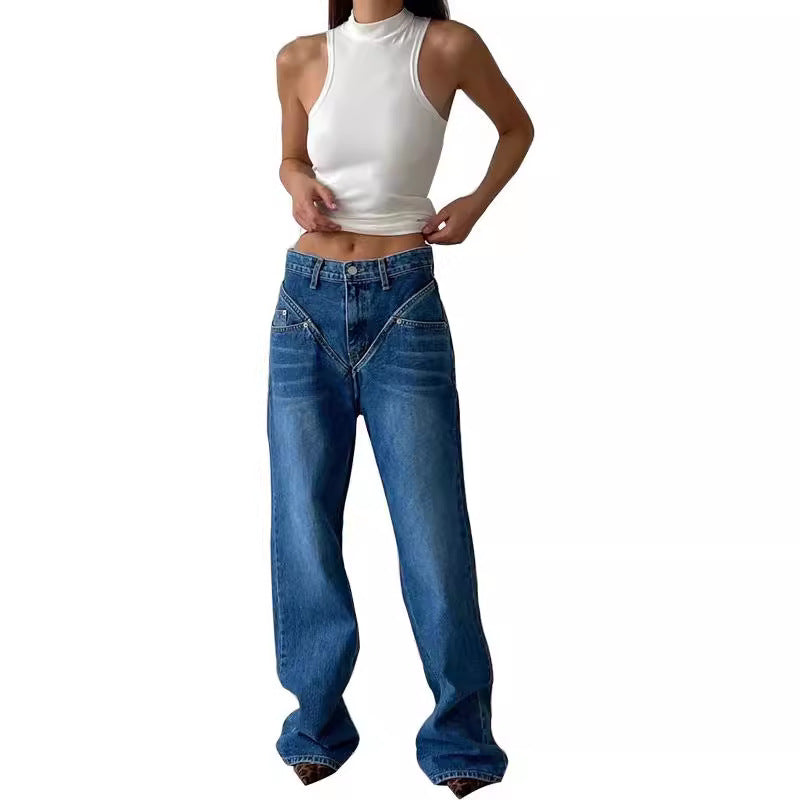 Damen Hoch geschnittene Jeans mit weitem Bein Heidi-Mode