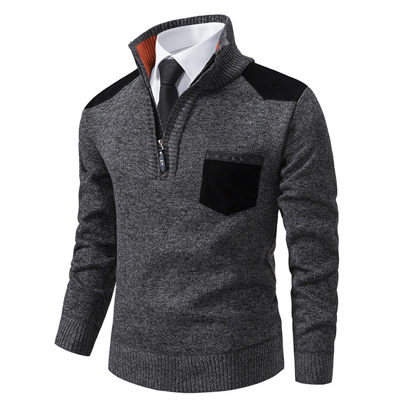 Herren eleganter Strickpullover mit Kragen und Taschen Heidi-Mode