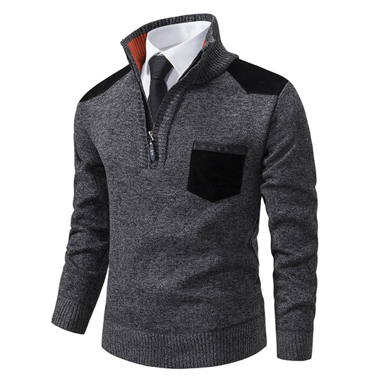 Herren eleganter Strickpullover mit Kragen und Taschen Heidi-Mode