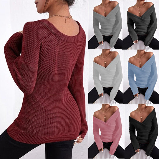 Damen lässiger Wickelpullover Heidi-Mode