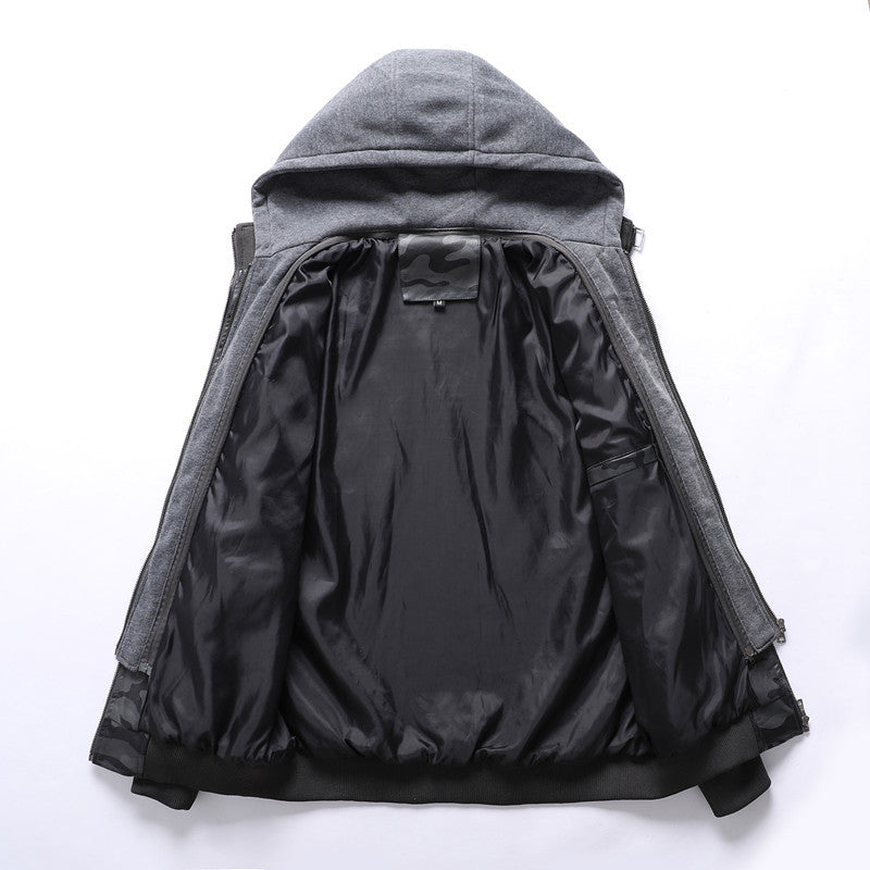 Herren Kunstlederjacke mit abnehmbarer Kapuze und multifunktionalen Taschen Heidi-Mode