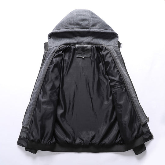 Herren Kunstlederjacke mit abnehmbarer Kapuze und multifunktionalen Taschen Heidi-Mode
