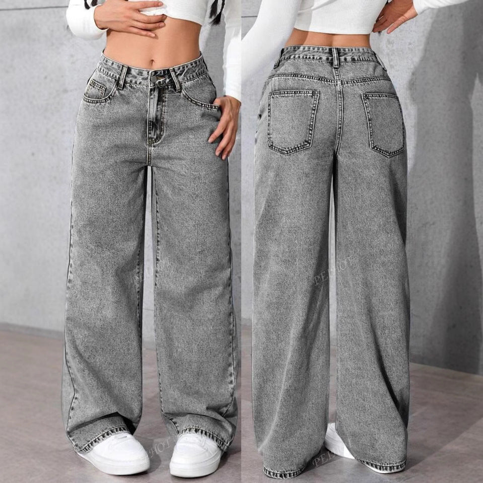 Damen Weit geschnittene Jeans mit kräftigen Kontrastnähten und verspielt gestickten Taschen Heidi-Mode