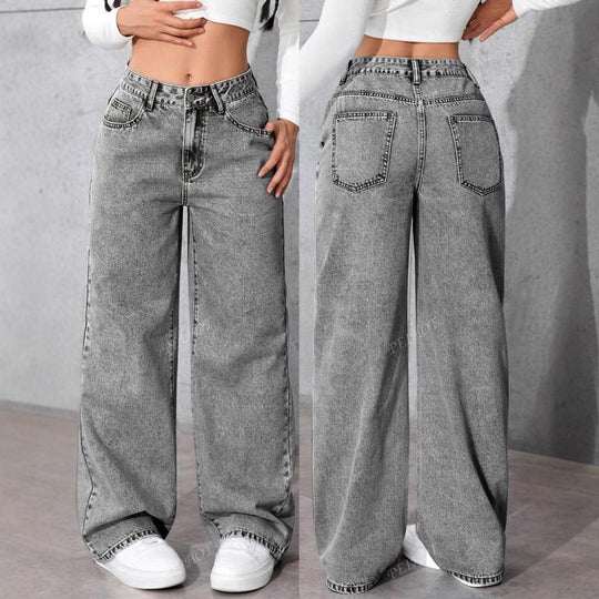 Damen Weit geschnittene Jeans mit kräftigen Kontrastnähten und verspielt gestickten Taschen Heidi-Mode