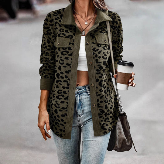 Damen Freizeitjacke mit strukturiertem Leopardenmuster und praktischen Taschen Heidi-Mode