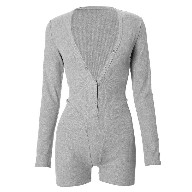 Damen Einteiler mit modernem Schnitt und Knopf-Detail Heidi-Mode