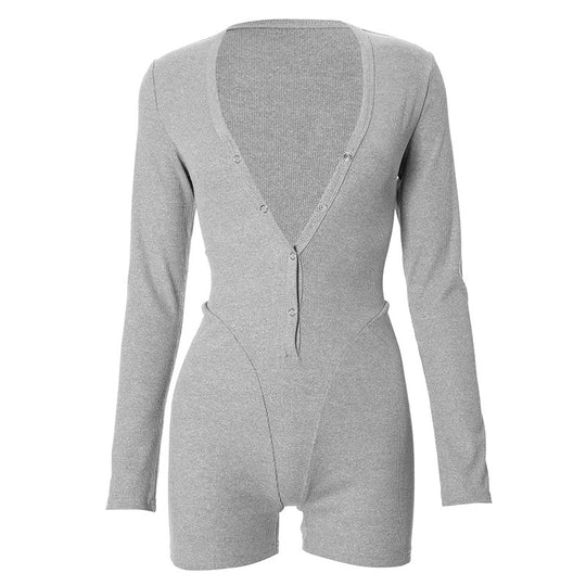 Damen Einteiler mit modernem Schnitt und Knopf-Detail Heidi-Mode