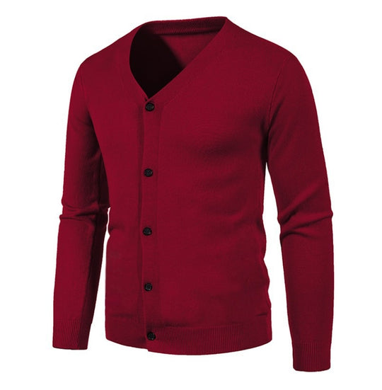 Herren stilvolle Strickjacke mit tiefem V-Ausschnitt und Knopfleiste Heidi-Mode
