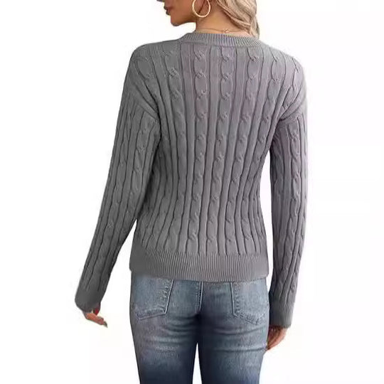 Damen klassischer Strickpullover mit Zopfdesign Heidi-Mode