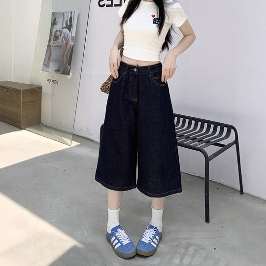 Damen Weite Denim-Culotte mit modischem Schnitt Heidi-Mode