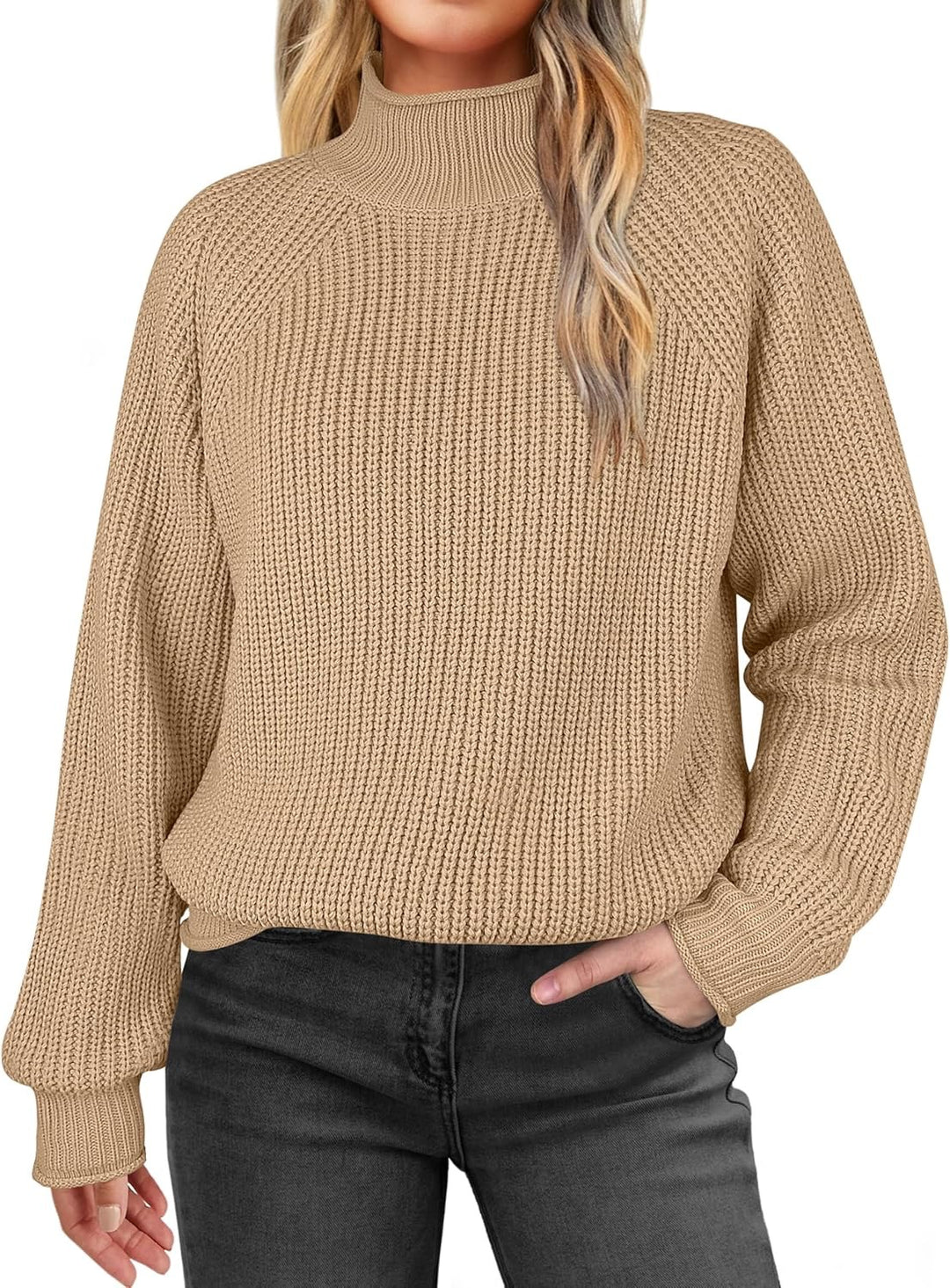 Damen modischer Strickpullover mit hohem Kragen und strukturierter Oberfläche Heidi-Mode