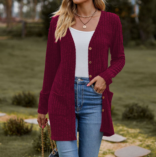 Damen kuschelige Strickjacke mit praktischen Taschen und modischem Rippdesign Heidi-Mode