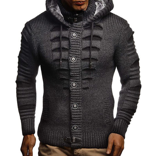 Herren Strickjacke mit Kapuze und dekorativen Knopfdetails Heidi-Mode