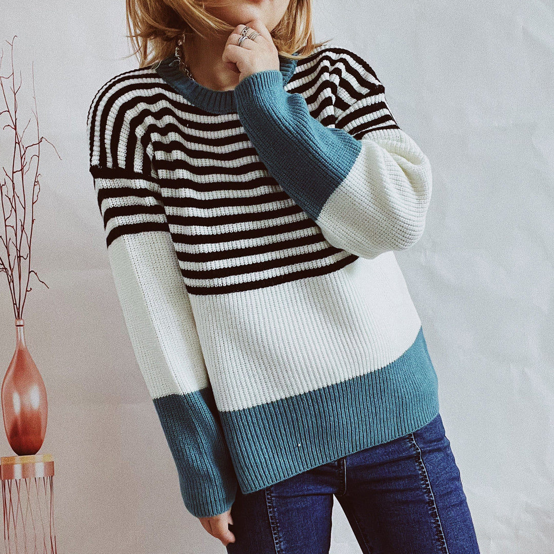 Damen trendy gestreifter Pullover mit modernen Akzenten und komfortablem Schnitt Heidi-Mode