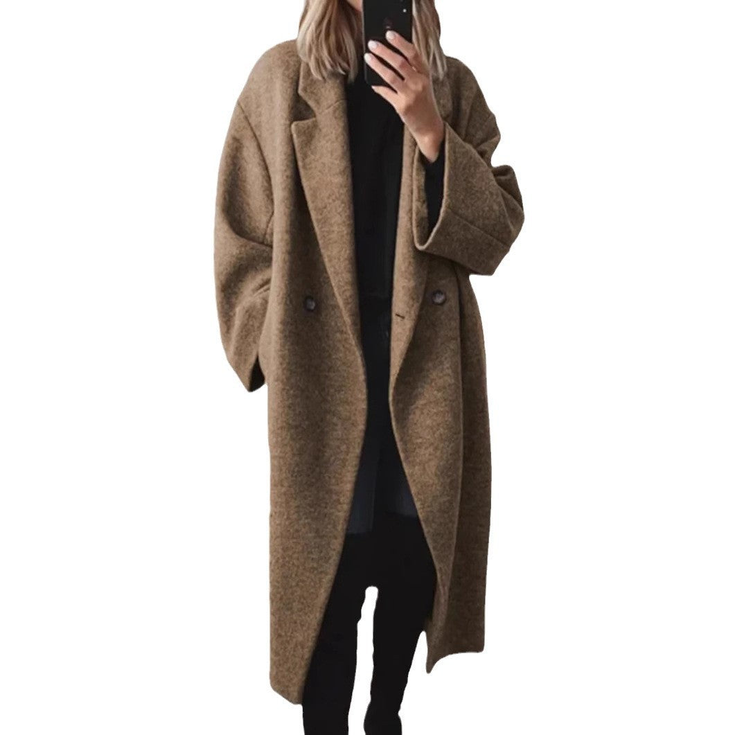 Damen klassischer Oversized-Mantel mit doppeltem Knopfverschluss und breitem Revers Heidi-Mode