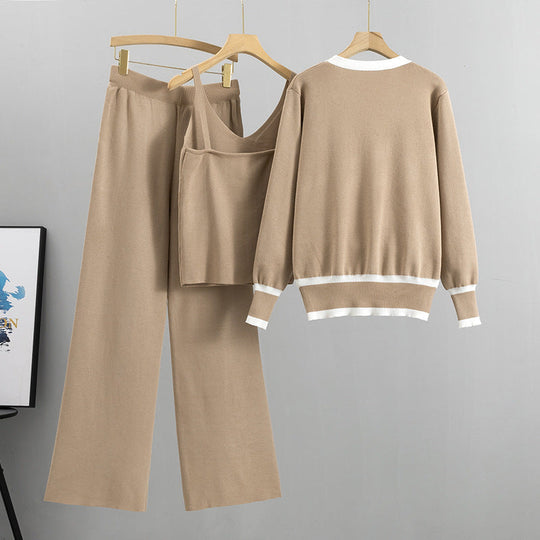 Heidi-Mode | Effortless Elegant Knit Satz Dreiteiliges Outfit für Frauen