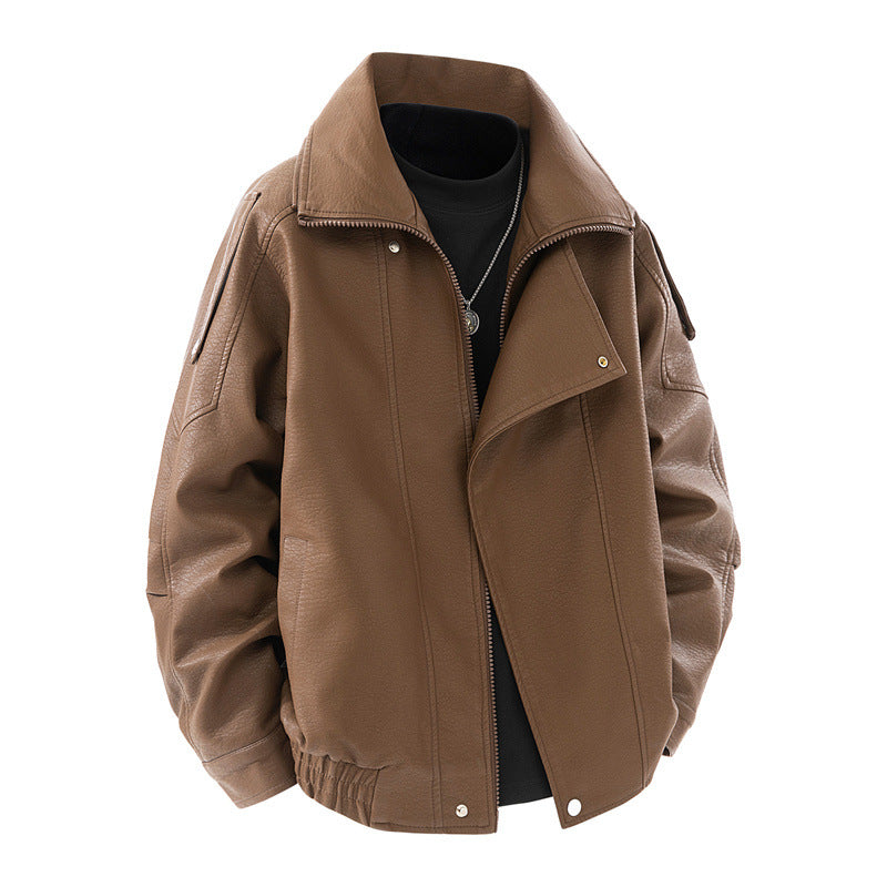 Damen modische Kunstlederjacke mit hohem Kragen und praktischen Seitentaschen Heidi-Mode
