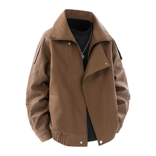 Damen modische Kunstlederjacke mit hohem Kragen und praktischen Seitentaschen Heidi-Mode