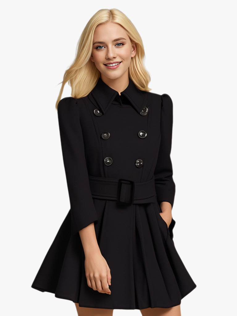 Damen eleganter Trenchcoat mit ausgestelltem Schnitt und französischem Kragen Heidi-Mode