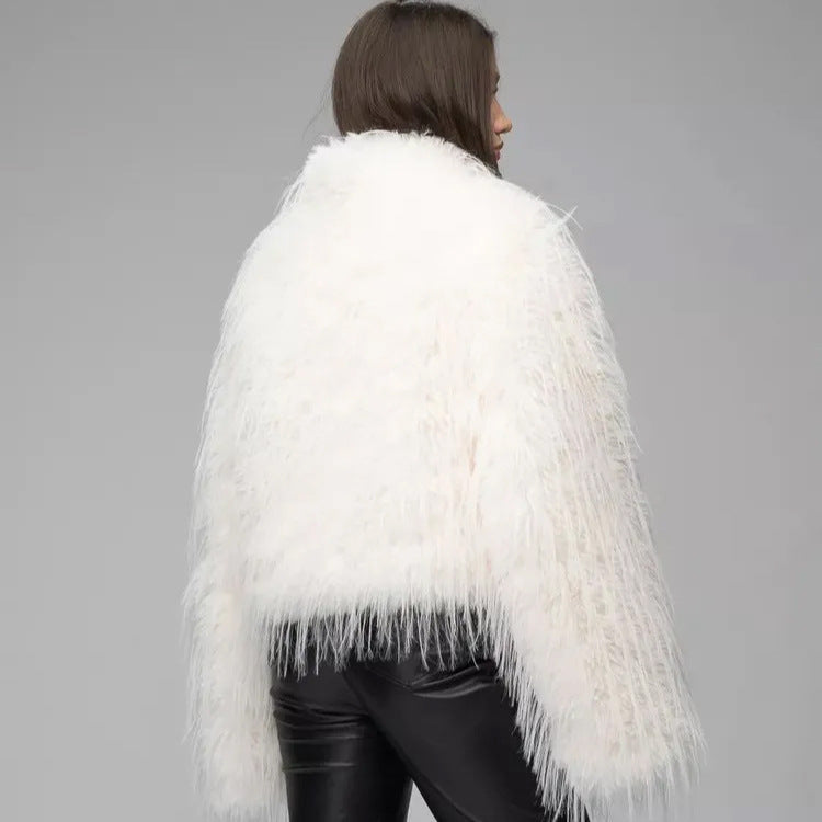 Damen Trendige Kunstfelljacke mit eleganten Fransen Heidi-Mode
