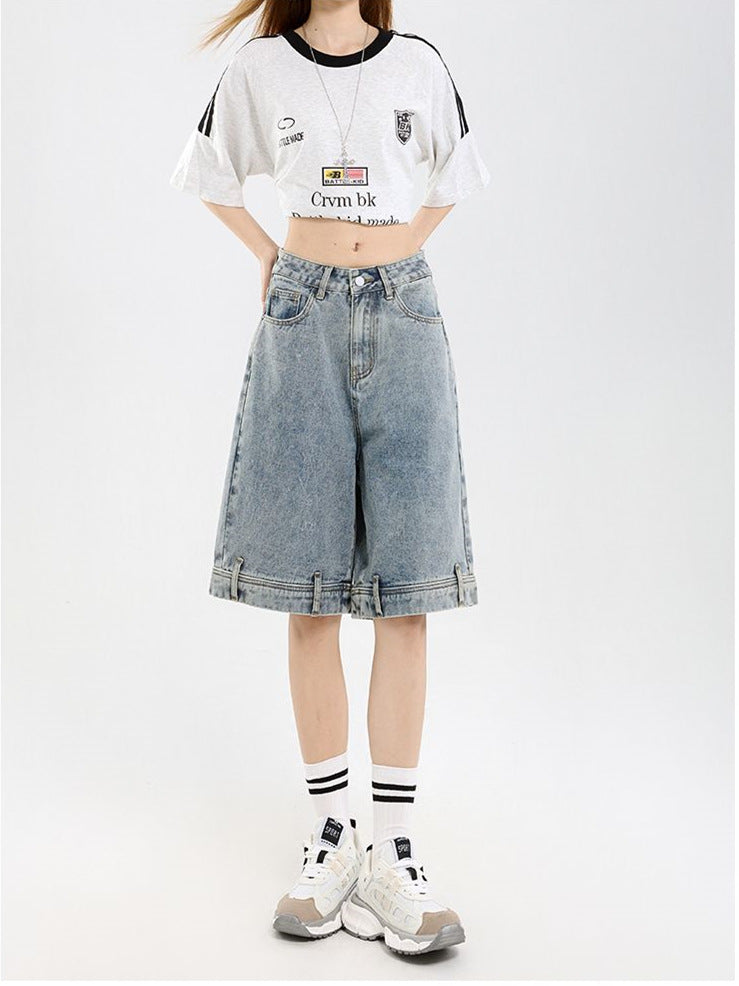 Damen klassische Denim-Shorts mit weitem Bein Heidi-Mode